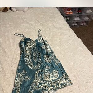 Zara Teal and Cream Patterned Dress